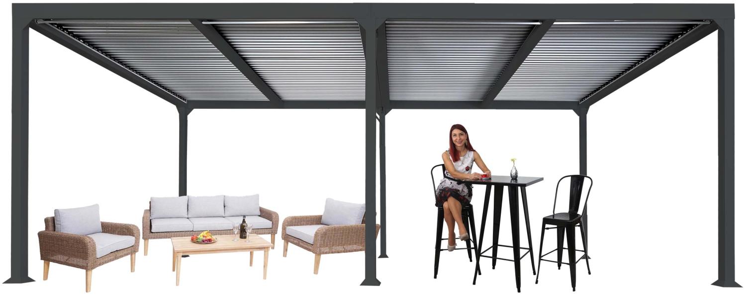 Alu Pergola HWC-L41, Lamellen-Pavillon Terrassenüberdachung, stabiles 8cm-Metall-Gestell 3x6m ~ anthrazit Bild 1