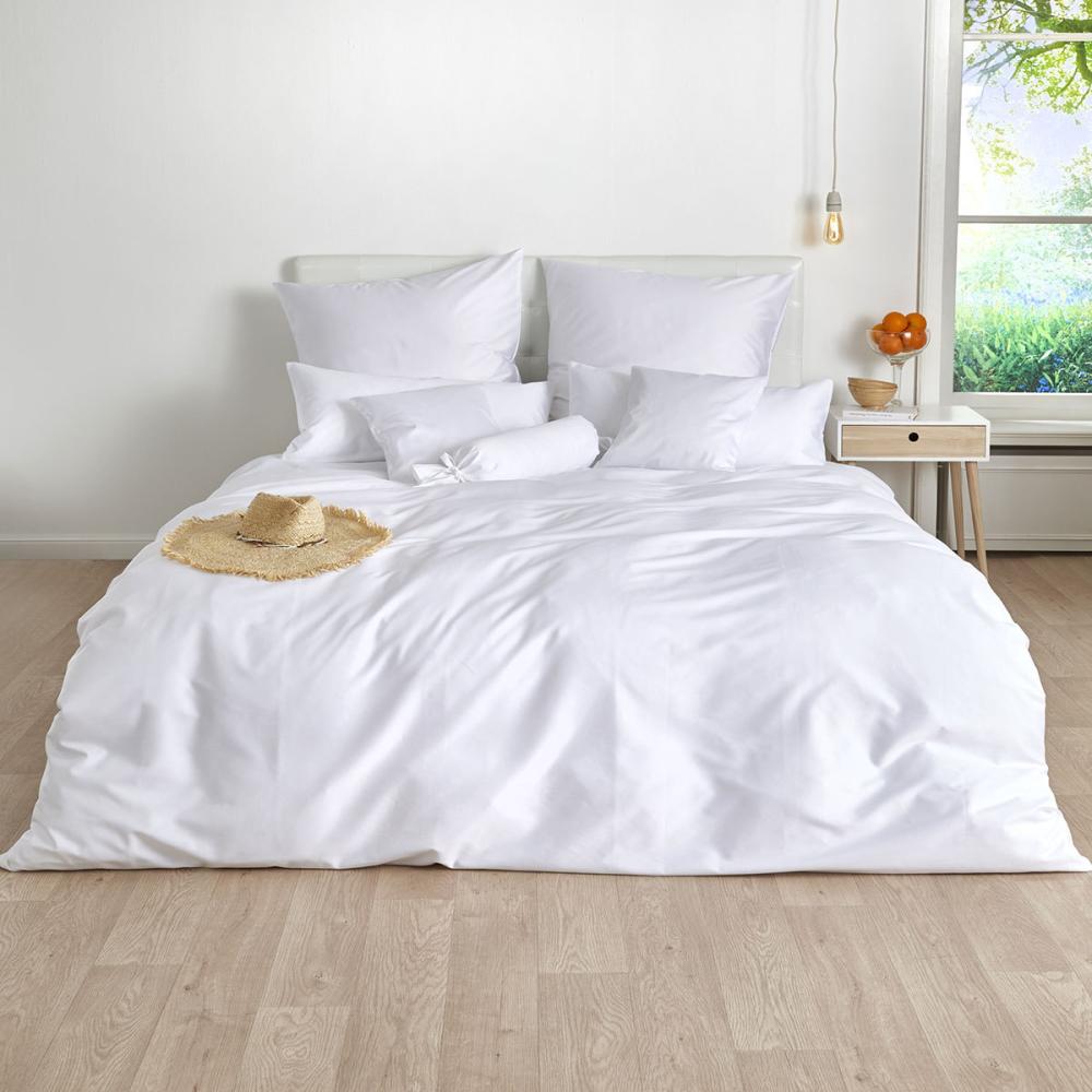 Traumschlaf Uni Mako-Satin Bettwäsche|140x200 cm + 70x90 cm| weiss Bild 1