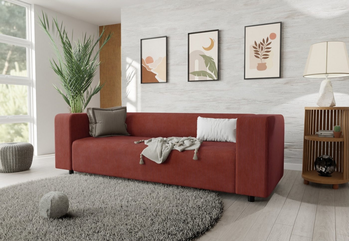 S-Style Möbel 3-Sitzer Sofa Gustav aus Cord-Stoff mit bequemem Sitz, mit Wellenfederung Bild 1