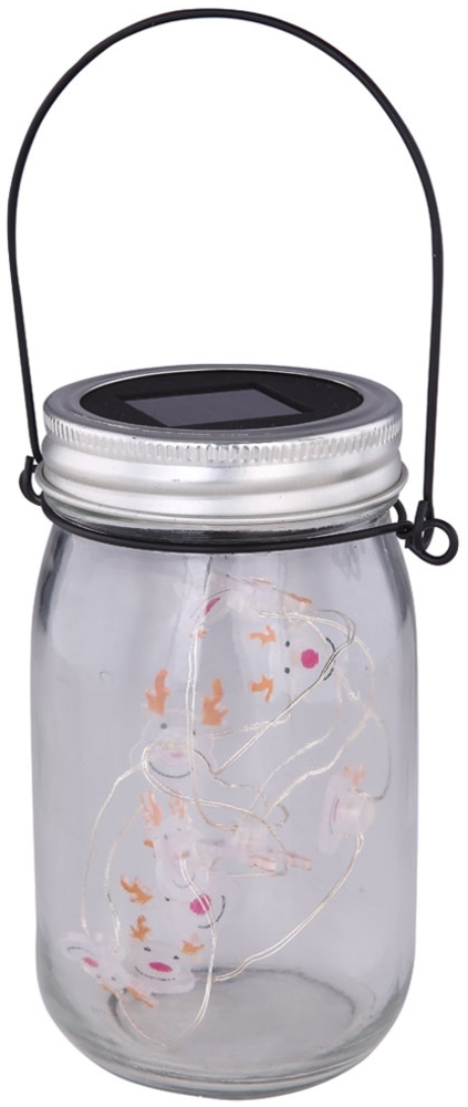 LED Glas Solarleuchte, klar, Lichterkette, 10x Rentier Bild 1