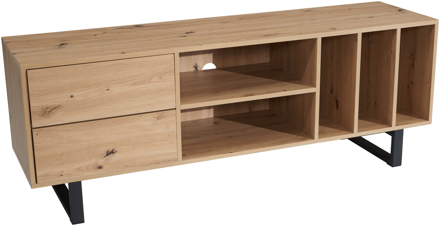 Lowboard Eiche-Dekor 150 x 55 x 40 cm TV-Kommode Modern, Design TV-Schrank Hoch, Fernsehtisch Fernsehschrank mit Schubladen & Regal, Fernsehkommode Wohnzimmer Bild 1