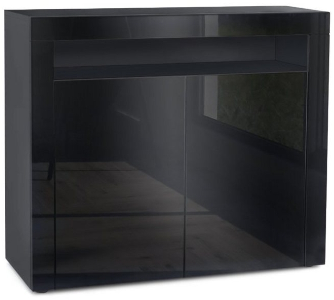 Vladon Kommode Valencia, Sideboard mit 2 Türen und 1 offenem Fach, Schwarz matt/Schwarz Hochglanz/Schwarz Hochglanz (108 x 92 x 40 cm) Bild 1