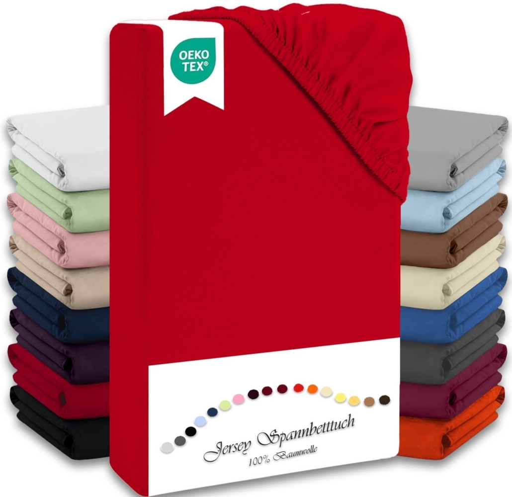 Jersey Spannbettlaken 140-160x200 100% Baumwolle weich bügelfrei komfort Rot Bild 1
