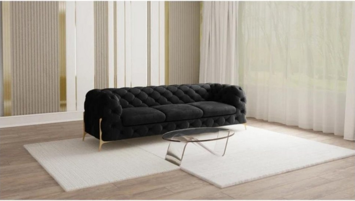 S-Style Möbel Chesterfield-Sofa 3-Sitzer Ashley mit Goldene Metall Füßen, mit Wellenfederung Bild 1