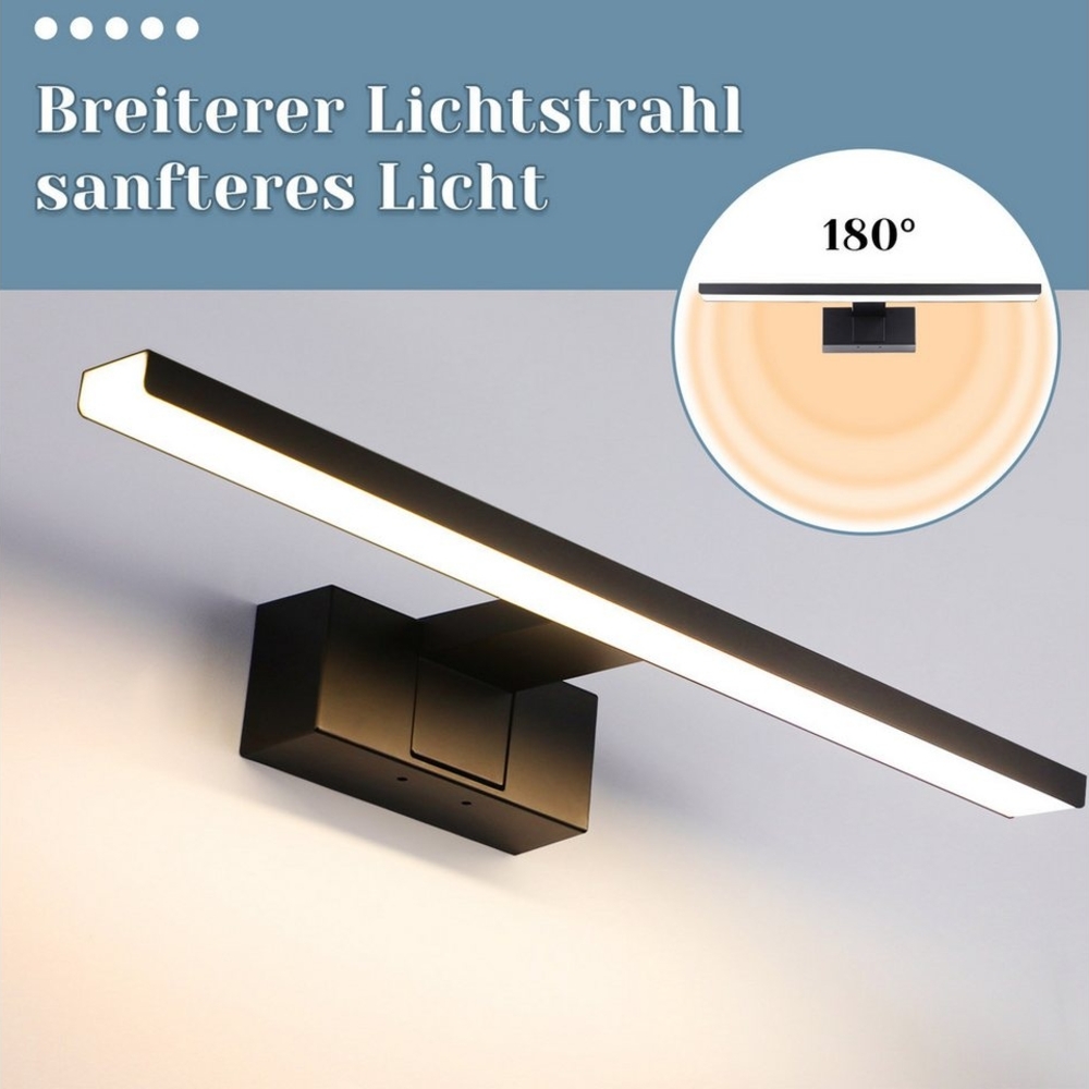 ZMH LED Spiegelleuchte Schwarz 30/40/60CM Neutralweiß Wandlampe für Keller, Multifunktion, LED fest integriert, 4000k Bild 1