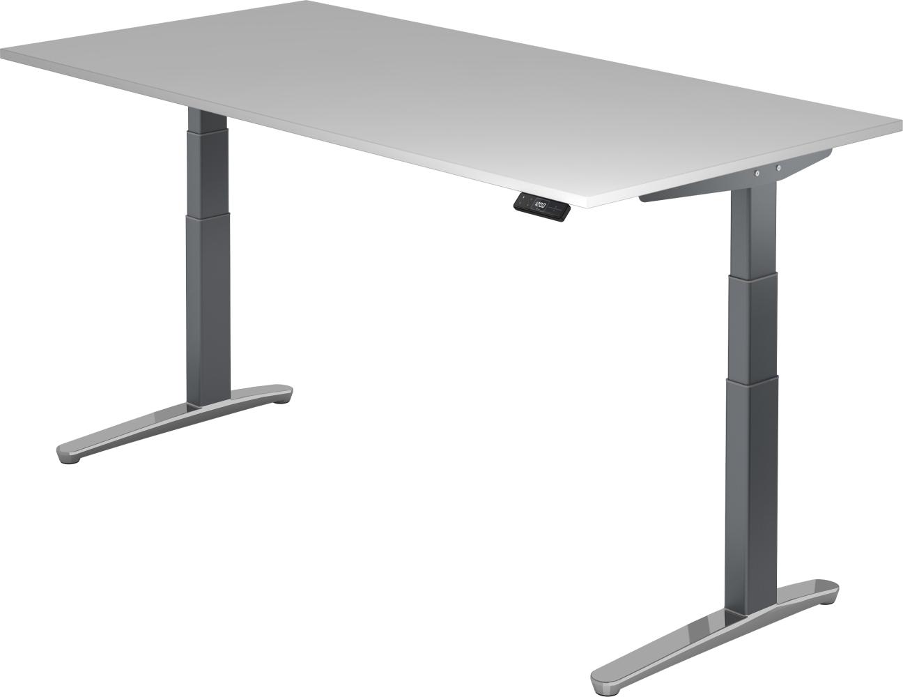 bümö® Sitz- & Stehschreibtisch Serie-XBHM elektrisch höhenverstellbar mit Memoryfunktion, Tischplatte 200 x 100 cm in Grau Gestell in graphit / aluminium poliert Bild 1