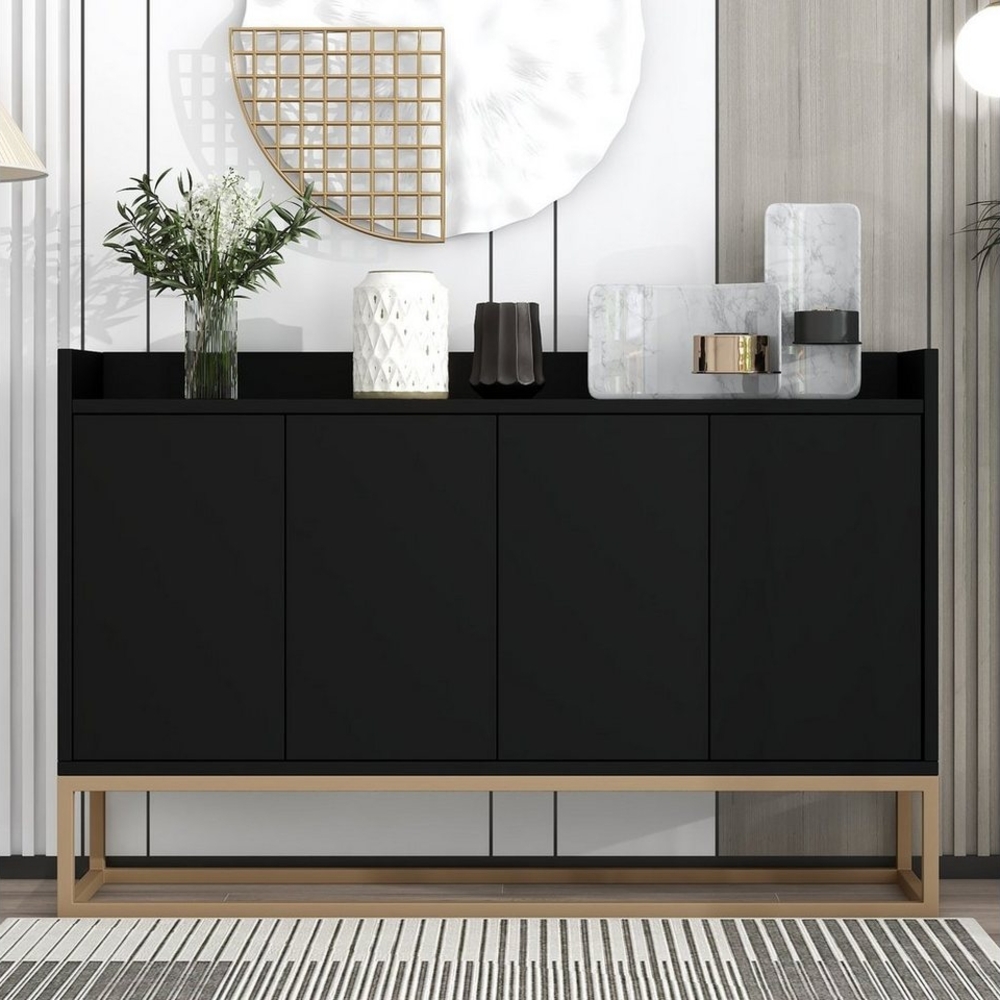 Flieks Sideboard, Kommode mit 4 Türen mit goldenen Metallbeine 120 x 30 x 80 cm Bild 1