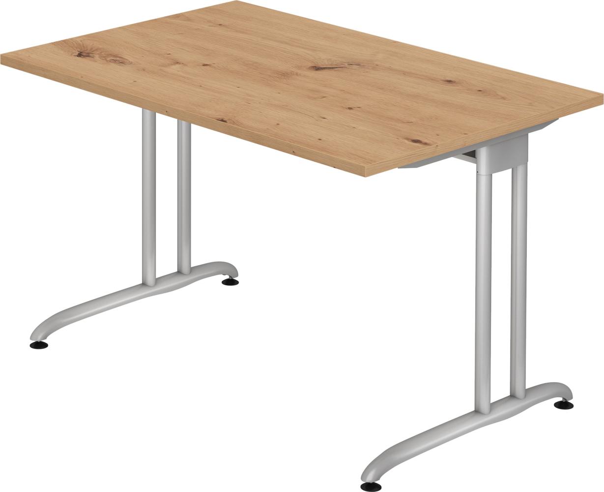 bümö® Schreibtisch B-Serie stabile Premium Qualität, Tischplatte 120 x 80 cm in Asteiche, Gestell in silber Bild 1