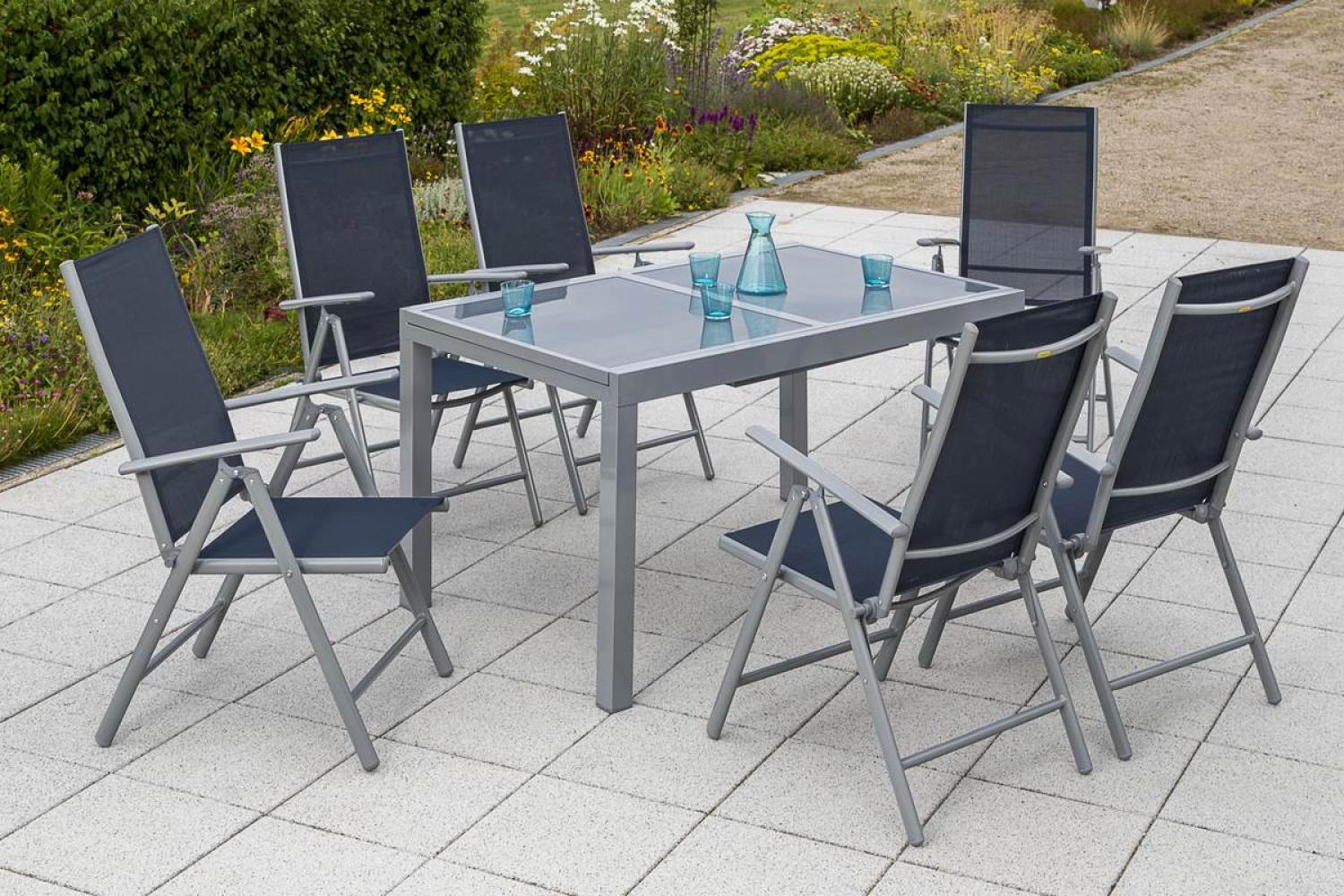 YOURSOL by Merxx Gartenmöbel Set Amalfi 6 Personen mit Ausziehtisch, Alu Klappstühle, Klappsessel Bild 1