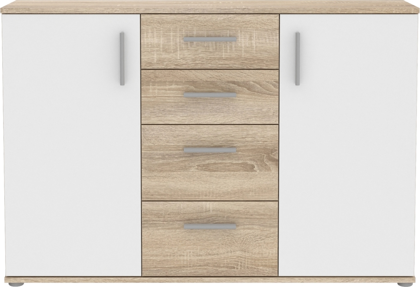 Sideboard >IKOLI< 2 Türen, 4 Schübe, Sonoma Eiche / Weiss - 119,6x81,7x31,4cm (BxHxT) Bild 1