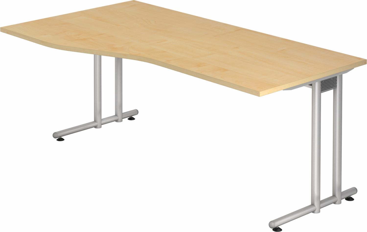 bümö Schreibtisch groß, N-Serie 180x100 cm, Tischplatte aus Holz in Ahorn, Gestell aus Metall in Silber - PC Tisch, großer Computertisch für's Büro, Office Bürotisch, NS-18-3-S Bild 1