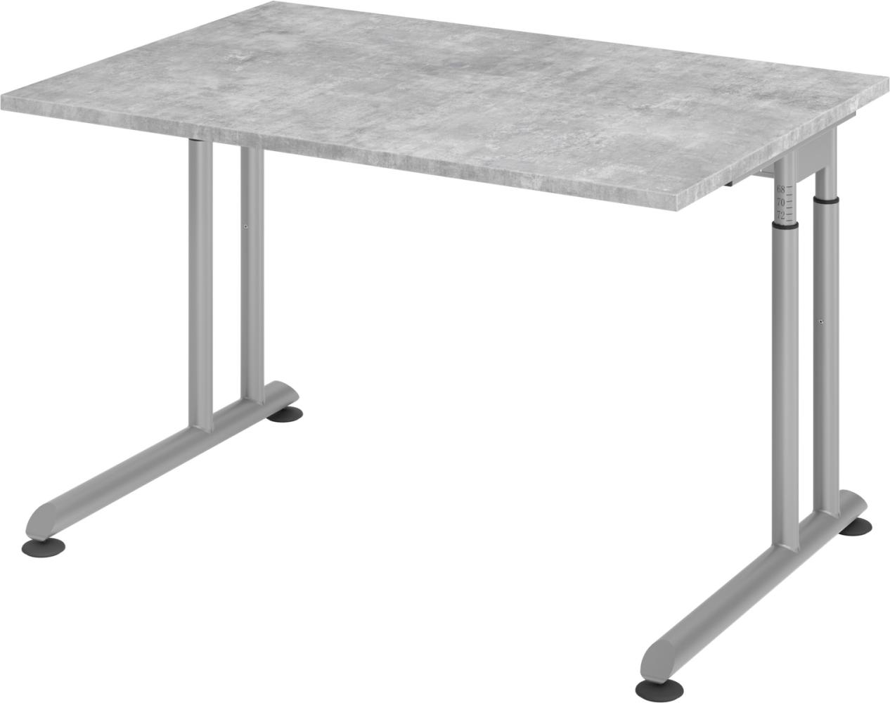 bümö höhenverstellbarer Schreibtisch Z-Serie 120x80 cm in Beton, Gestell in Silber - PC Tisch klein für's Büro manuell höhenverstellbar, Computertisch verstellbar, ZS-12-M-S Bild 1