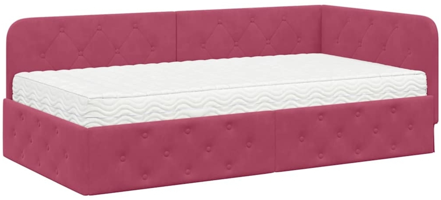 vidaXL Eckbettgestell mit Matratze Weinrot 90x200 cm Samt 3394086 Bild 1