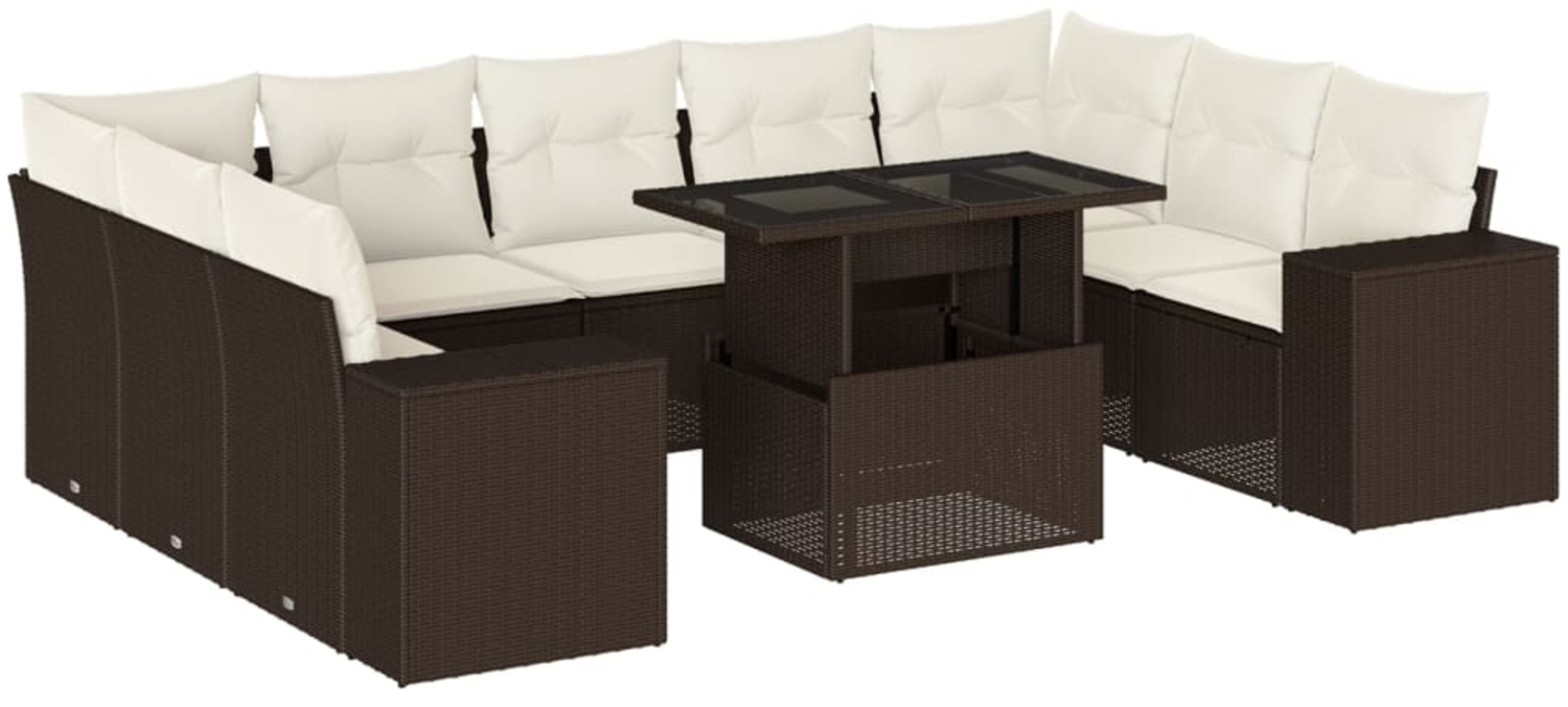 vidaXL 10-tlg. Garten-Sofagarnitur mit Kissen Braun Poly Rattan 3269373 Bild 1