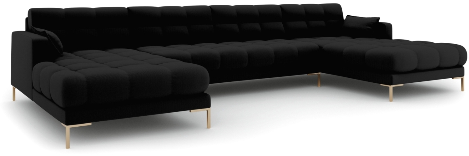 Micadoni Panorama-Sofa Mamaia 6-Sitzer Strukturierter Stoff Schwarz Metall Gold Bild 1