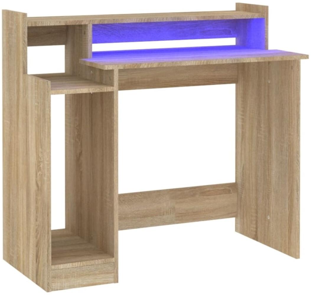 Schreibtisch mit LEDs, Holzwerkstoff, Sonoma-Eiche, 97x45x90 cm Bild 1