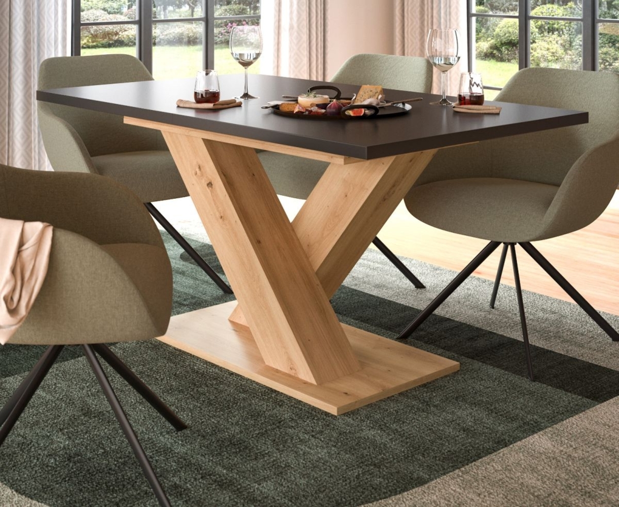 Esstisch Home-X in grau und Eiche ausziehbar 150 - 190 cm Bild 1