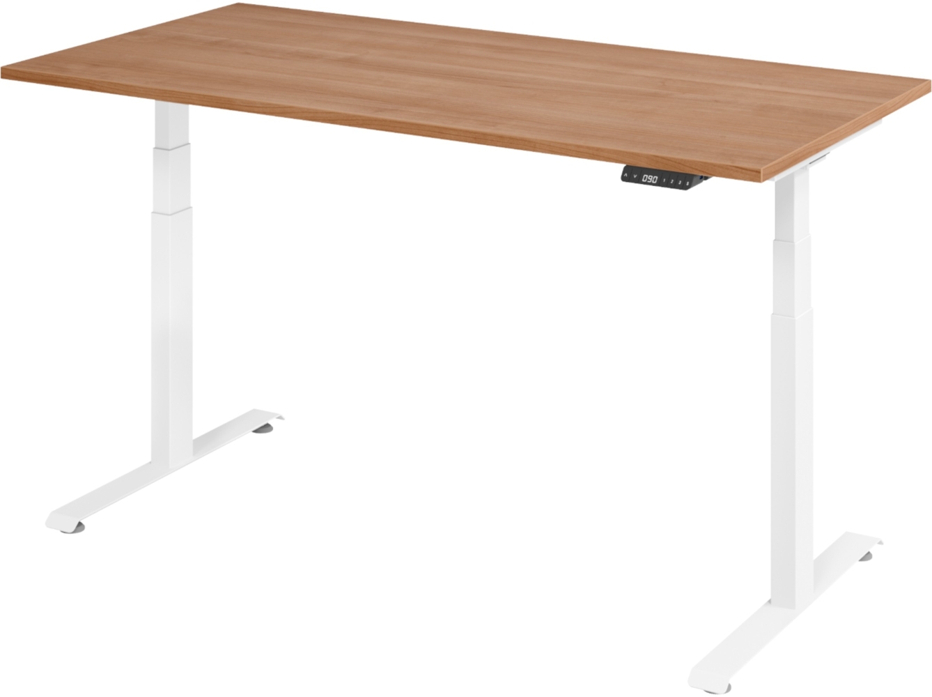 bümö höhenverstellbarer Schreibtisch 160x80 cm in Nussbaum, Gestell weiß - Höhenverstellbar Elektrisch Stehpult mit 3-fach Speicher, Computertisch, Ergonomischer Steh-Sitz Tisch, Bürotisch, LXK65-16-N-W Bild 1