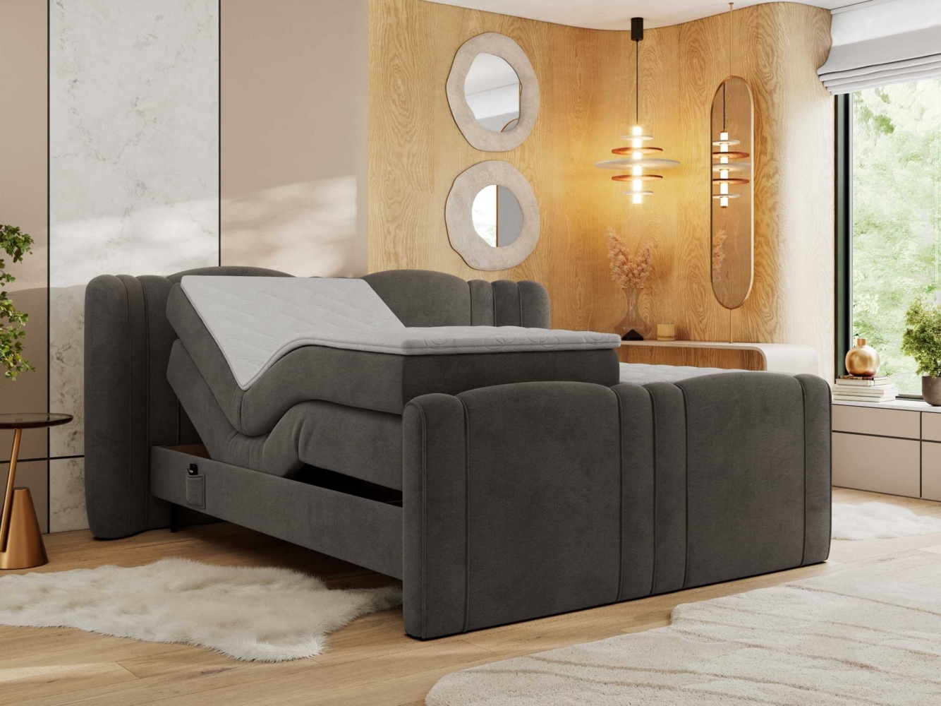 Elektrisch Boxspringbett Multipocket-Matratzen, elektrisch verstellbar, Polsterbett mit Bettkästen - FORTINA - 180 x 200 cm - Dunkelgrau Velvet - H3 Bild 1