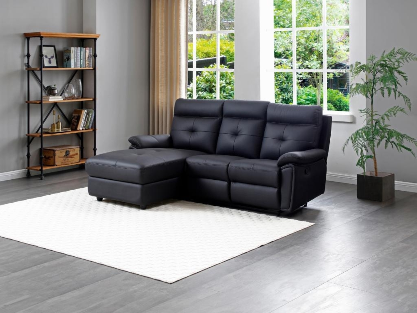 Vente-unique - Eckrelaxsofa - Ecke links - Leder - Schwarz - VINETA Bild 1