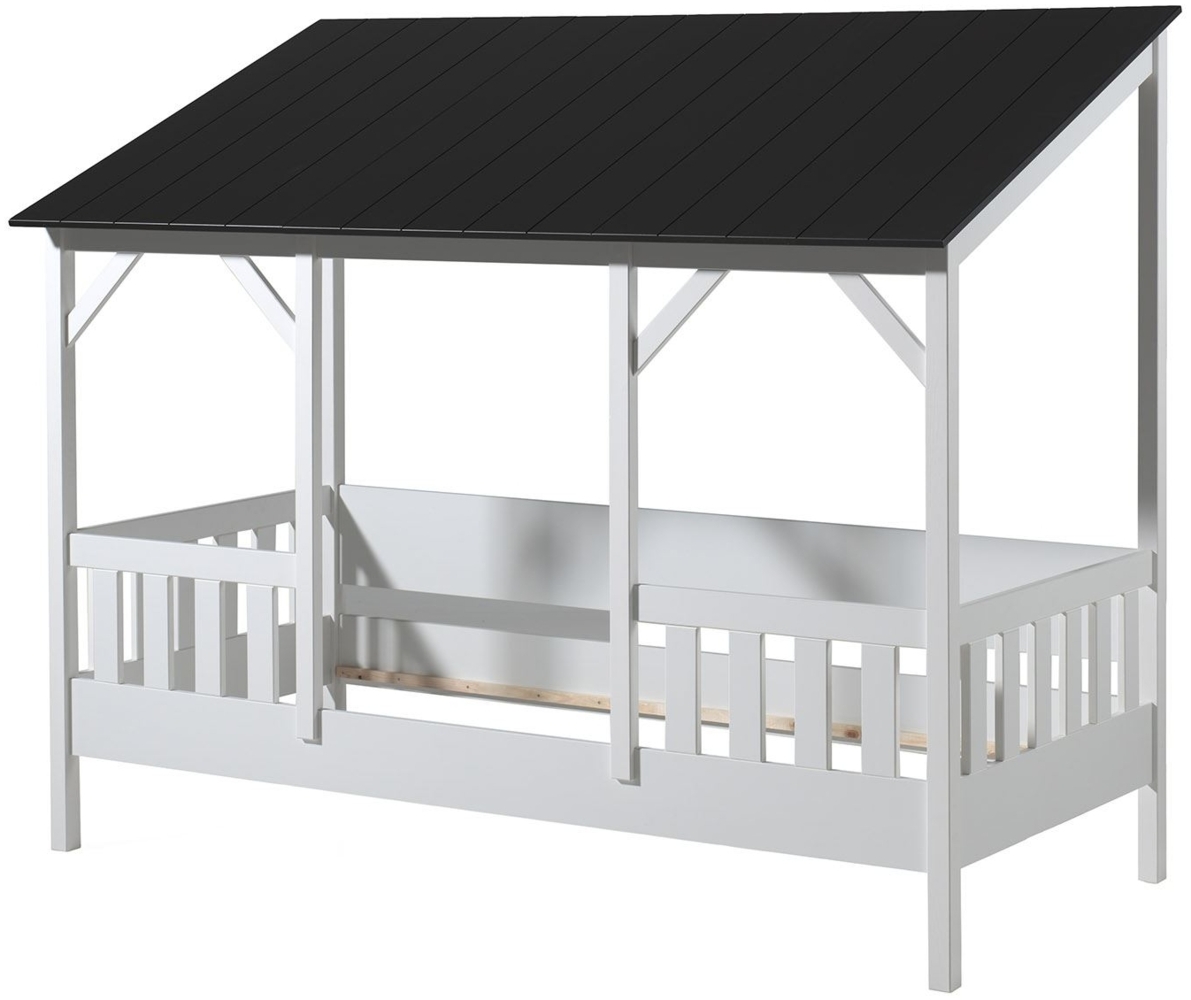 Hausbett Kata 214x105x174 Kinderbett MDF+Massivholz Weiß/Schwarz Bild 1