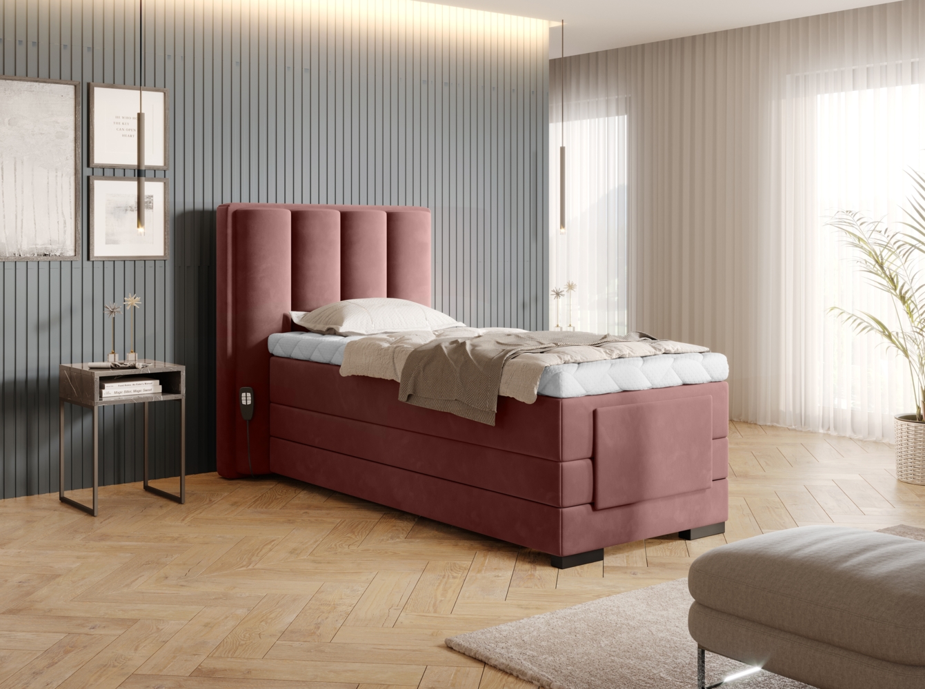 Veros 90x200, Boxspring Bett, Rosa Bild 1