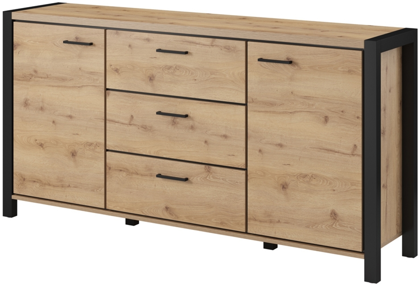 Kleines Wohnzimmer Sideboard ACCRA-83 in Taurus Eiche Nb. und schwarzem Gestell, B/H/T: ca. 180/91/41 cm Bild 1