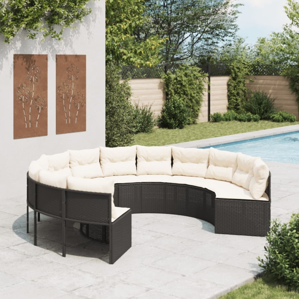 vidaXL Gartensofa mit Kissen Rund Schwarz Poly-Rattan 3318540 Bild 1