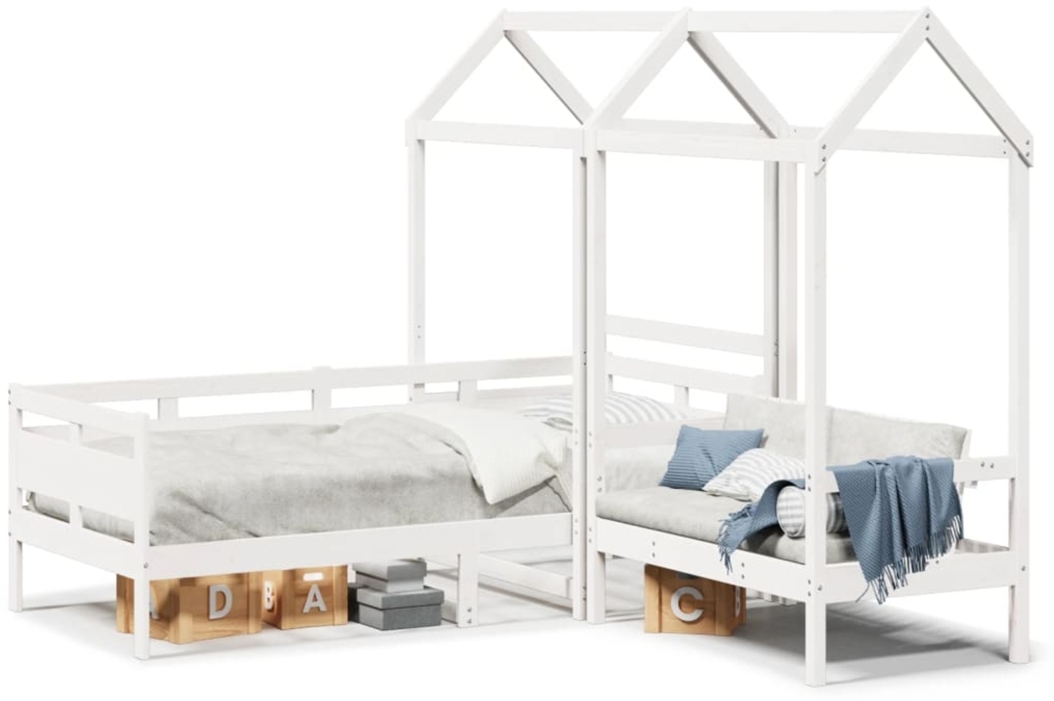 vidaXL Tagesbett und Bank mit Dach Weiß 80x200 cm Kiefernholz 3282297 Bild 1