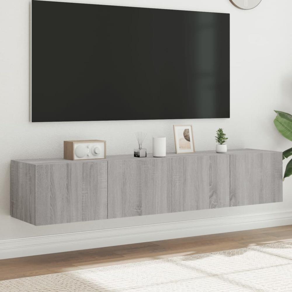 vidaXL TV-Wandschränke mit LED-Leuchten 2 Stk. Grau Sonoma 80x35x31 cm 837292 Bild 1