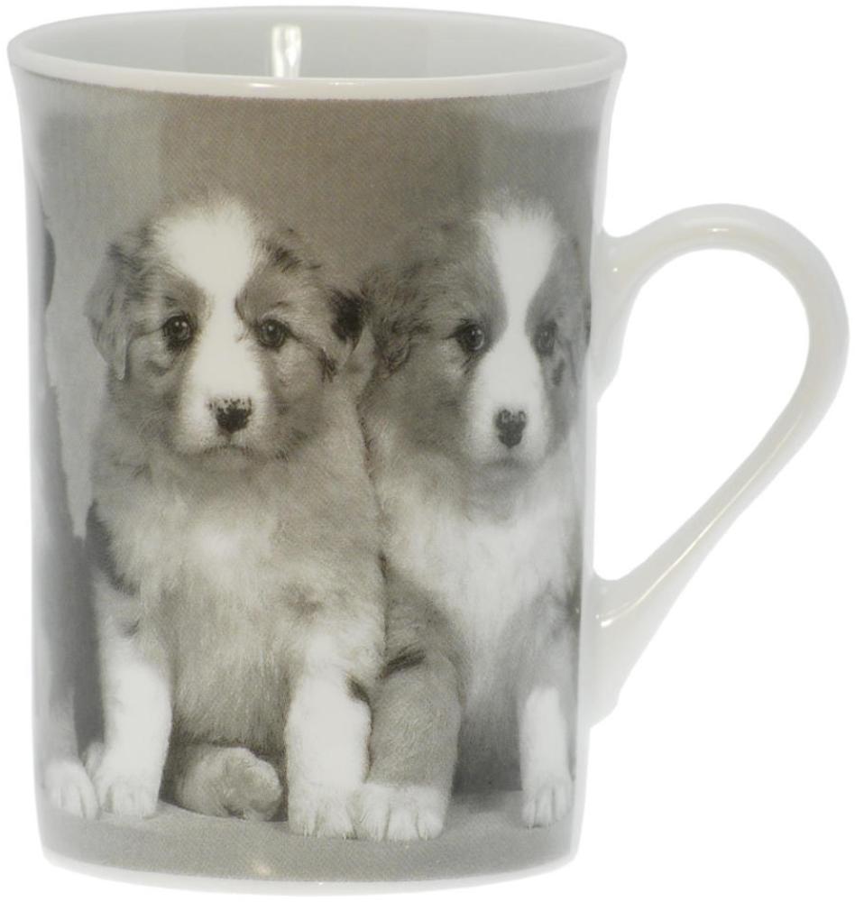 Schwarz Weiß Kaffeebecher mit Hundewelpen Kaffee Becher Kaffeetasse Tasse 250 ml Bild 1