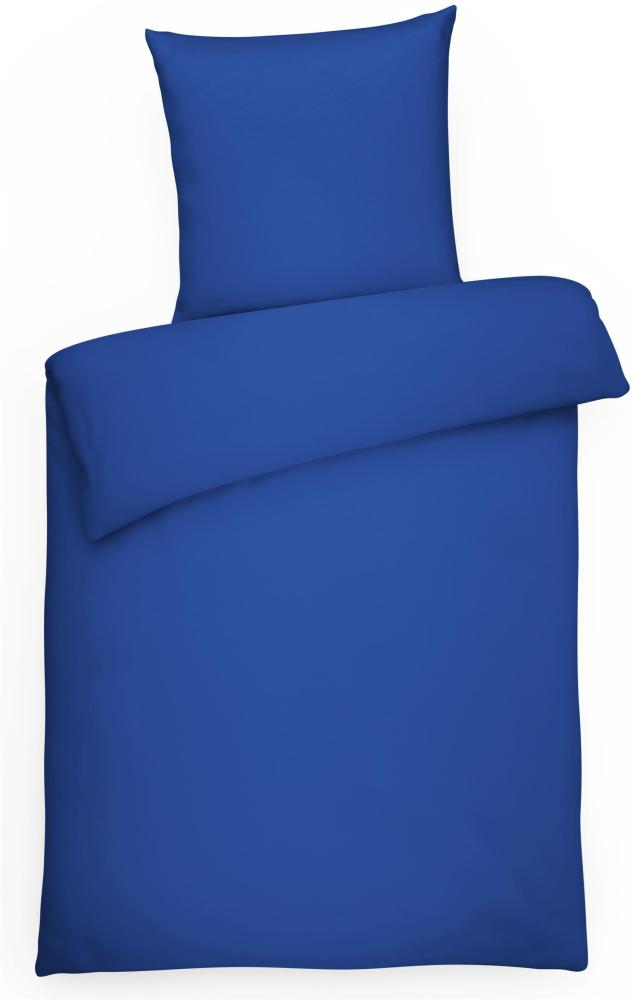 Mako-Satin Bettwäsche "Premium" aus 100% Baumwolle - Uni Royalblau 155 x 220 cm und 80 x 80 cm Bild 1