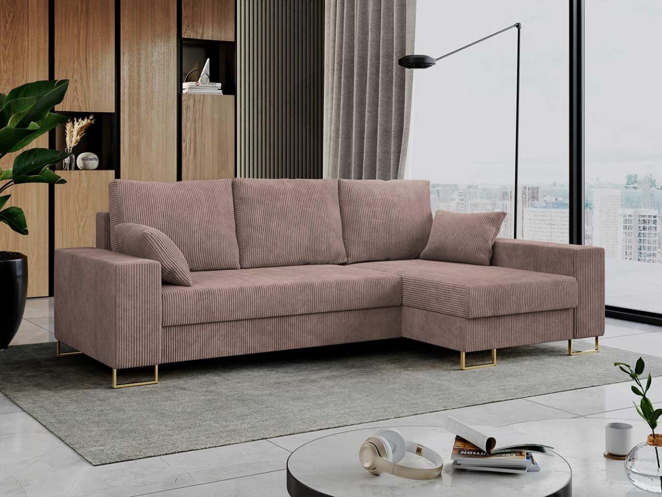 Mks Möbel 'Dorian L-Form' Ecksofa  mit Bettkasten, 242 x 138 x 95 cm, Rosa, Cord Bild 1