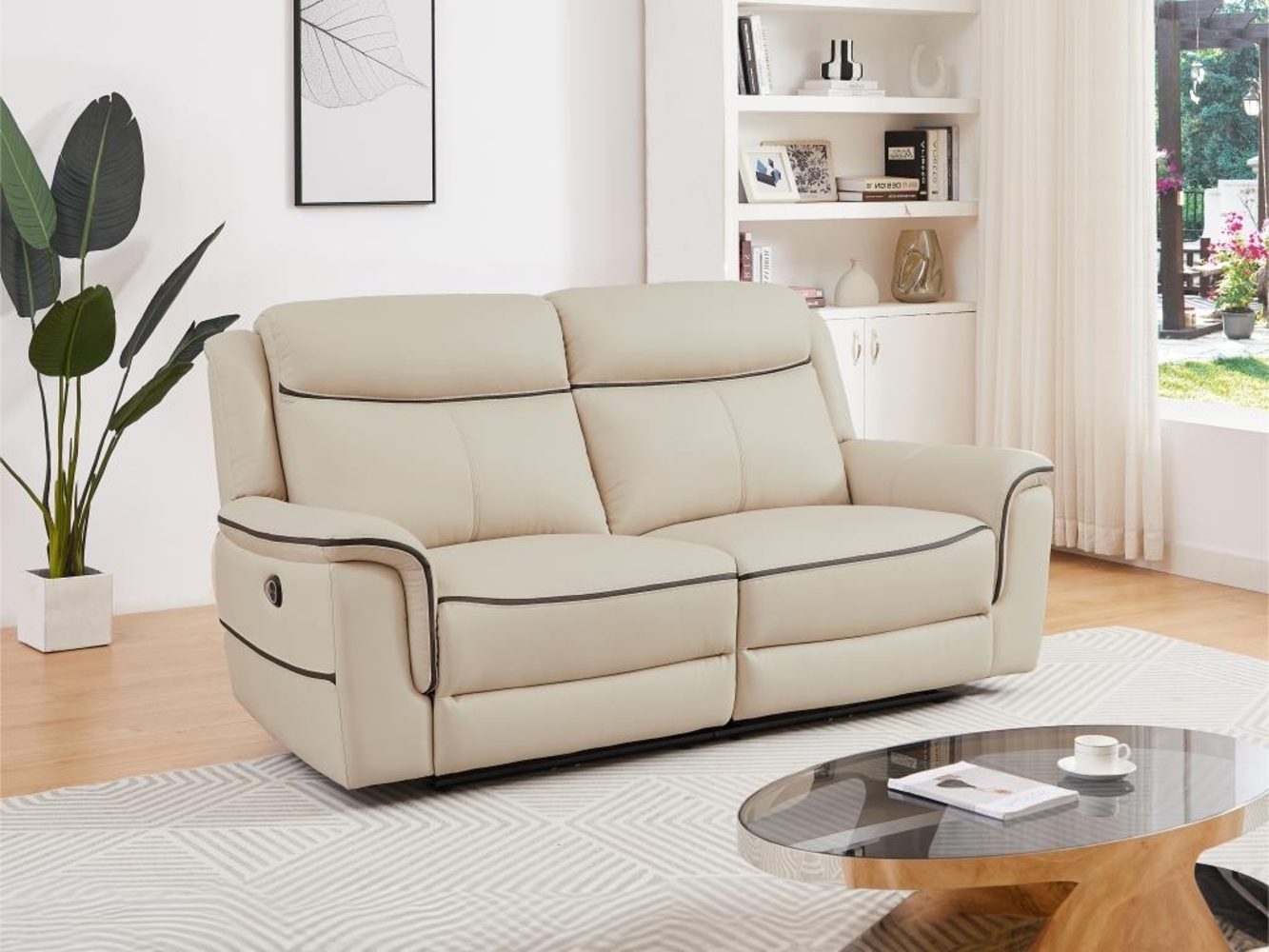 Vente-unique - Relaxsofa 3-Sitzer elektrisch - Leder - Beige - ADELIO Bild 1