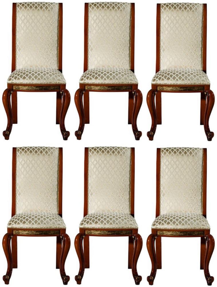 Casa Padrino Luxus Barock Esszimmer Stuhl Set Gold Muster / Braun / Gold 50 x 55 x H. 105 cm - Edles Küchen Stühle 6er Set - Barock Esszimmer Möbel Bild 1