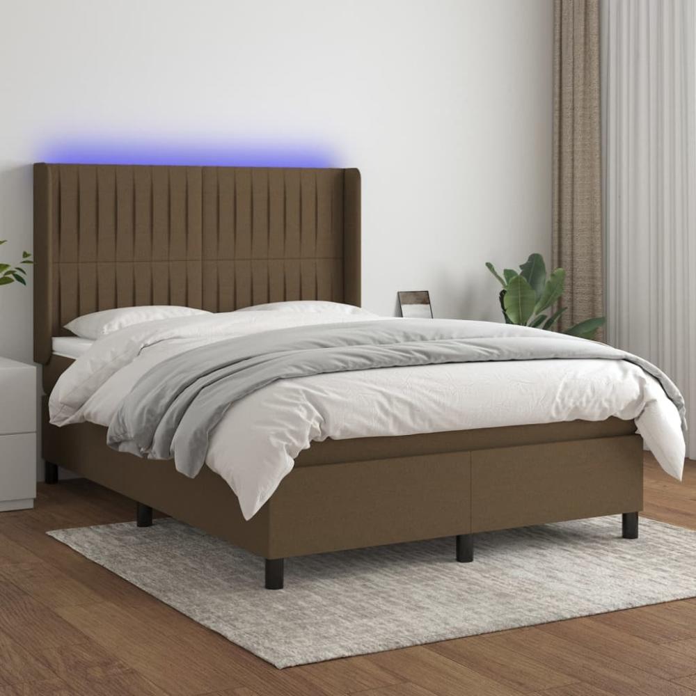 vidaXL Boxspringbett mit Matratze & LED Dunkelbraun 140x200 cm Stoff 3138480 Bild 1