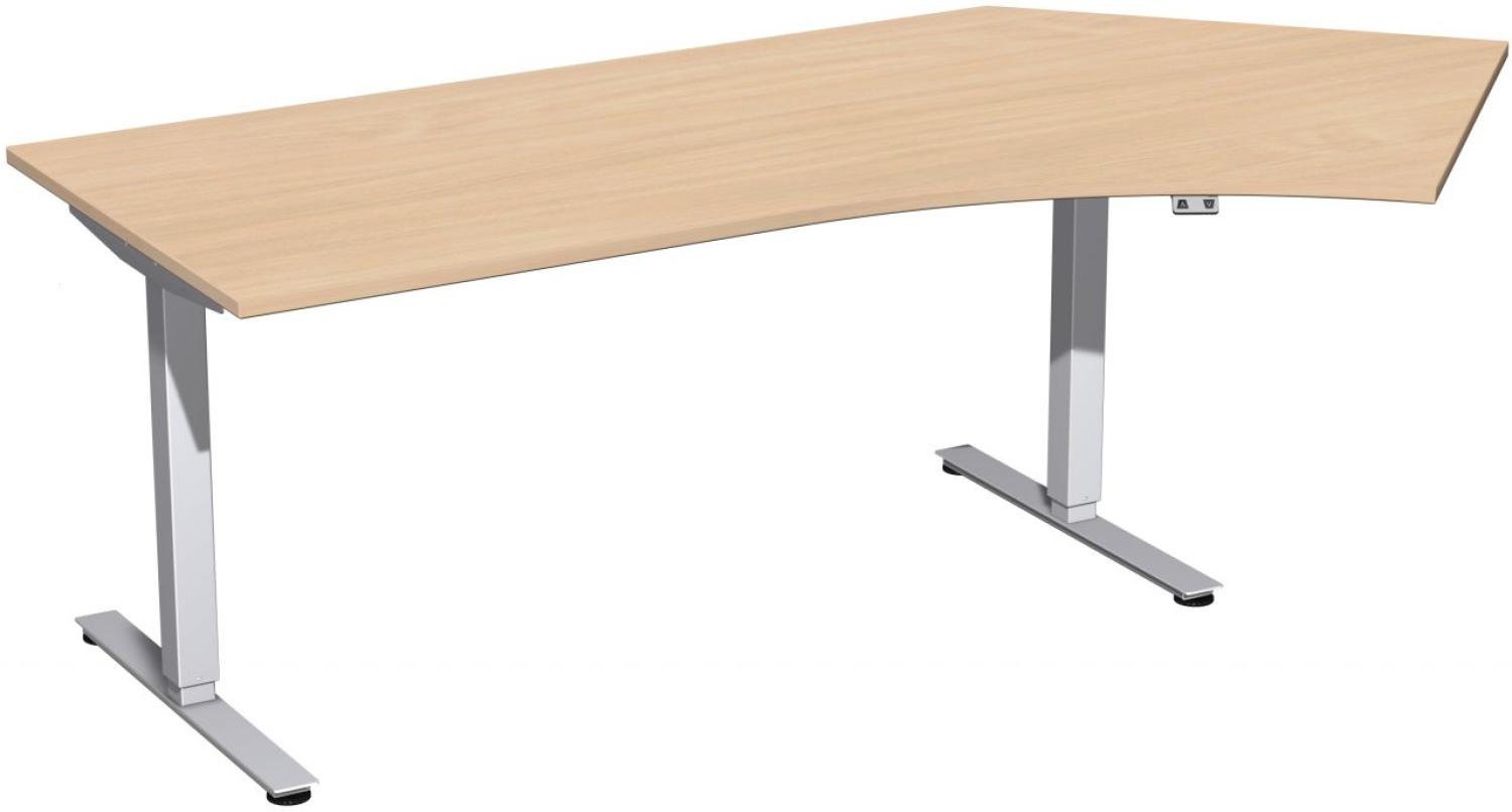 Elektro-Hubtisch 135° 'Smart' rechts, höhenverstellbar, 216x113 cm, Buche / Silber Bild 1