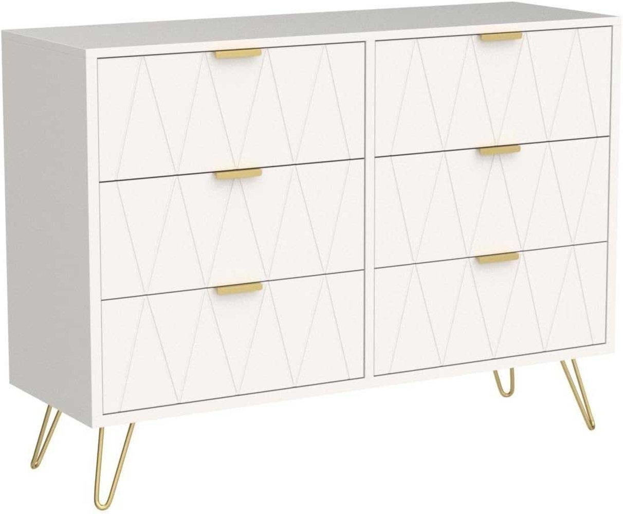 UEV Kommode mit 6 Schubladen, Sideboard für Schlafzimmer Wohnzimmer (100 x 34 x 73 cm Mehrzweckschrank mit gold Fuß, Highboard, Sideboard mit Schubladen, Schmal kommode), Küchenschrank Buffet TV Board Schrank mit Füße Aufbewahrungsschrank Bild 1