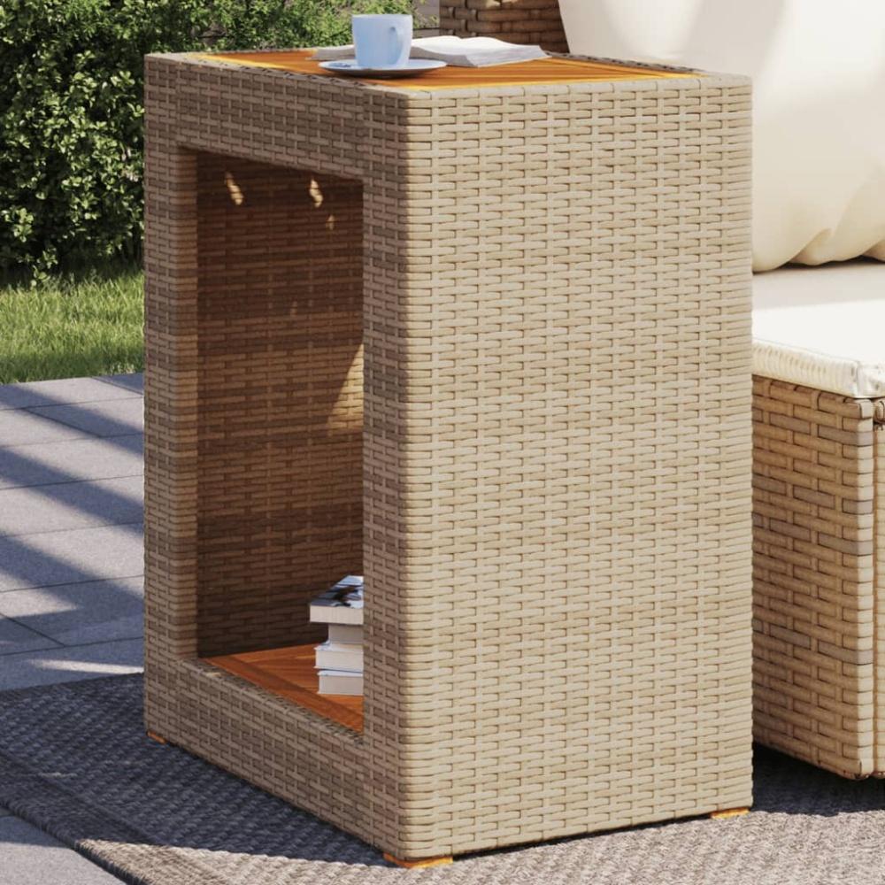 vidaXL Garten-Beistelltisch mit Holzplatte Beige Poly Rattan 366305 Bild 1