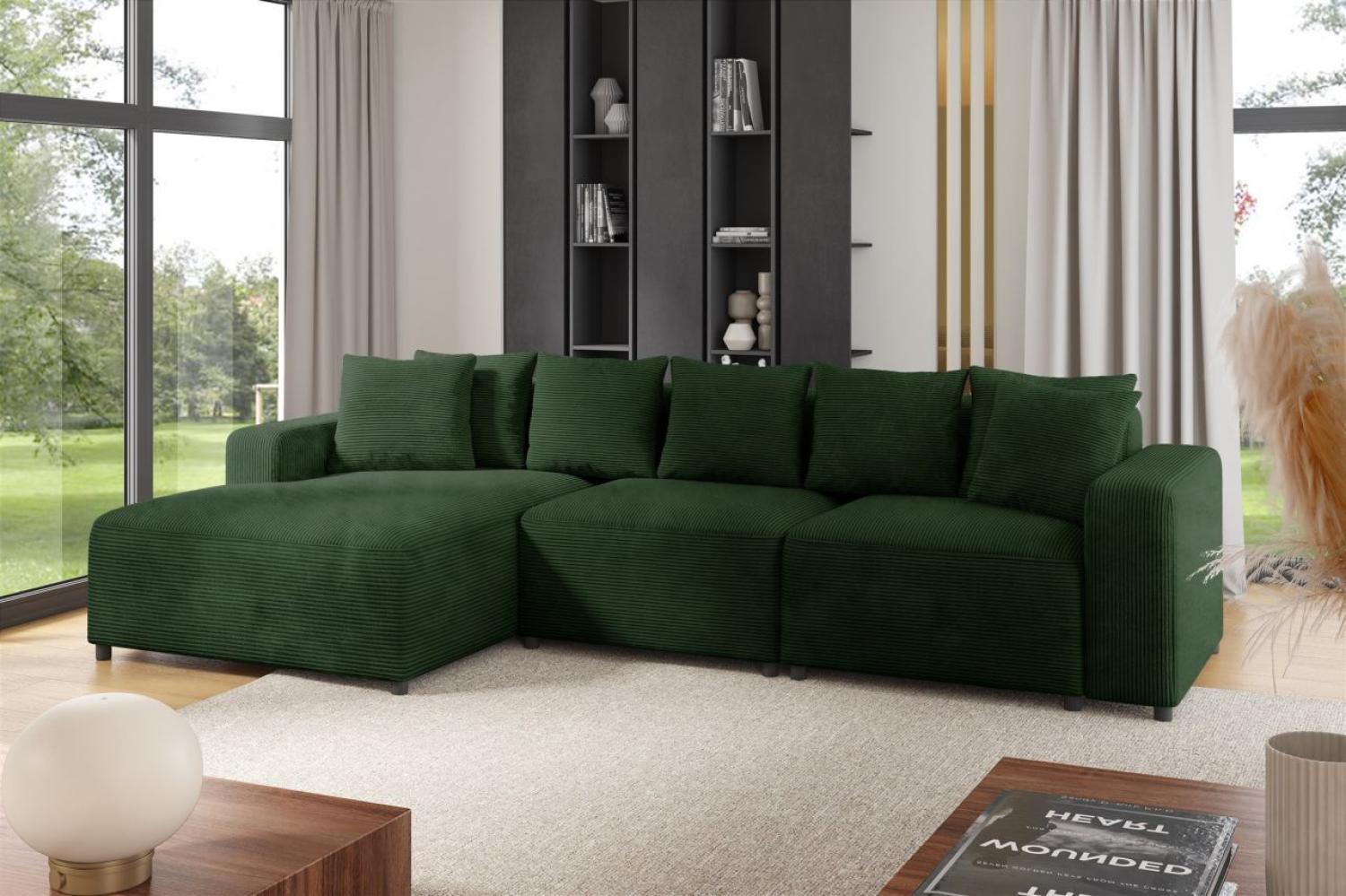 Ecksofa Designersofa Sofa MEGAN in Stoff Poso Dunkelgrün Ottomane Links Bild 1