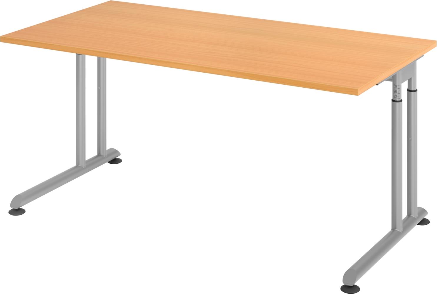 bümö höhenverstellbarer Schreibtisch Z-Serie 160x80 cm in Buche, Gestell in Silber - PC Tisch für's Büro manuell höhenverstellbar, Computertisch verstellbar, ZS-16-6-S Bild 1