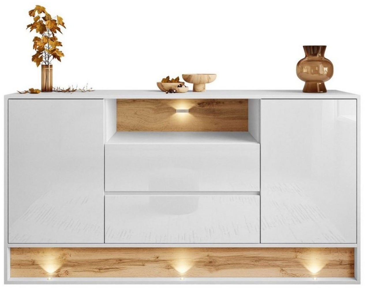 ALLHOUSE24 Kommode MILA 160 cm mit Einsatz aus Wotan Eiche Sideboard LED Beleuchtung, Breite 160 cm Bild 1