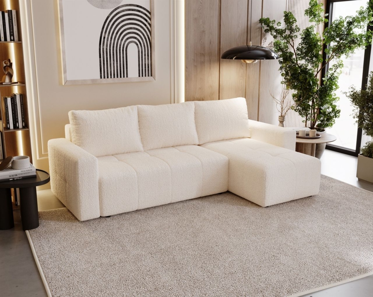 Ecksofa Schlafsofa NOHA in Stoff Now or Never Creme Ottomane Rechts Bild 1