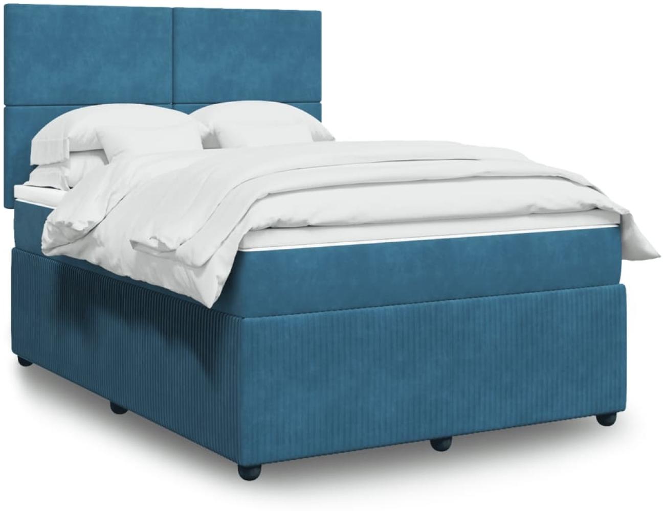 vidaXL Boxspringbett mit Matratze Blau 160x200 cm Samt 3294680 Bild 1