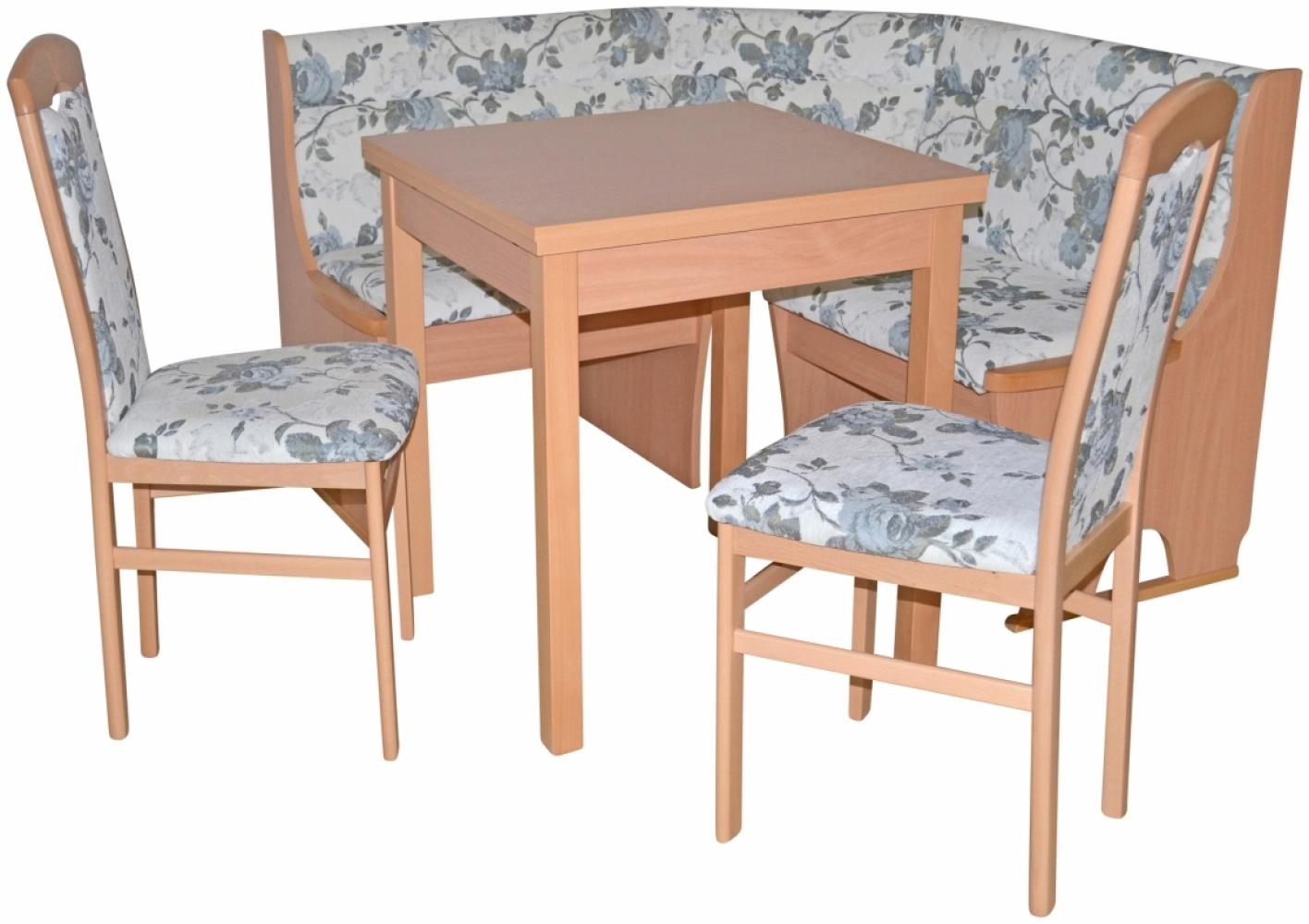Kleine Eckbankgruppe "Anja 1B", buche / Stoff beige mit Blumendessin Bild 1