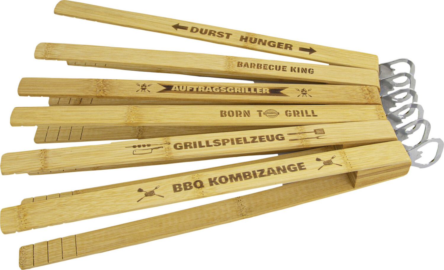 Riffelmacher Grillzange mit Flaschenöffner 33 cm verschiedene Motive Bild 1