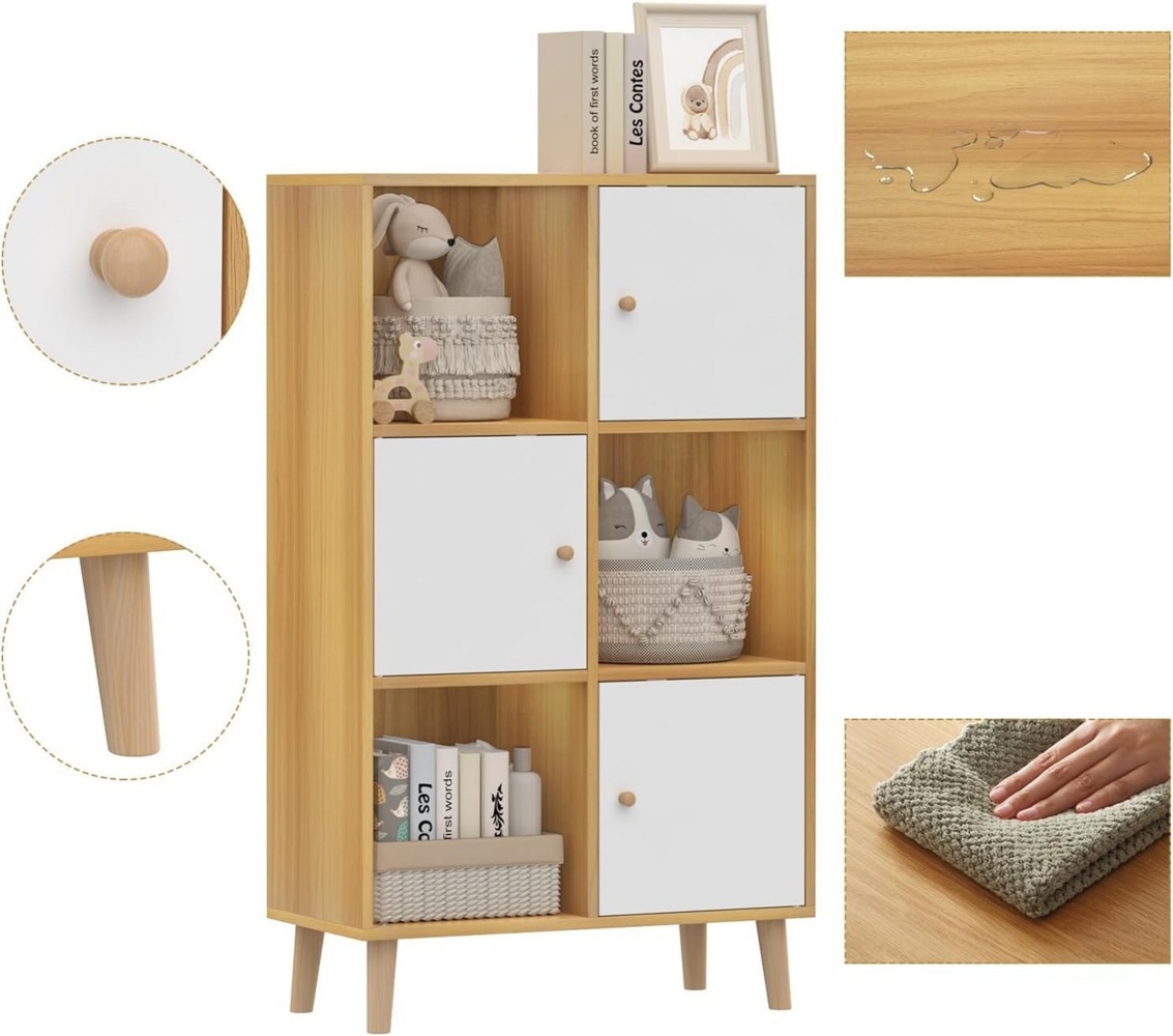 JEOBEST Bücherregal Bücherschrank mit 3 Türen, 3 Fächer, Massivholzbeinen, 1-tlg, Standregal Aufbewahrungregal Büroregal Aktenschrank H 110cm Bild 1