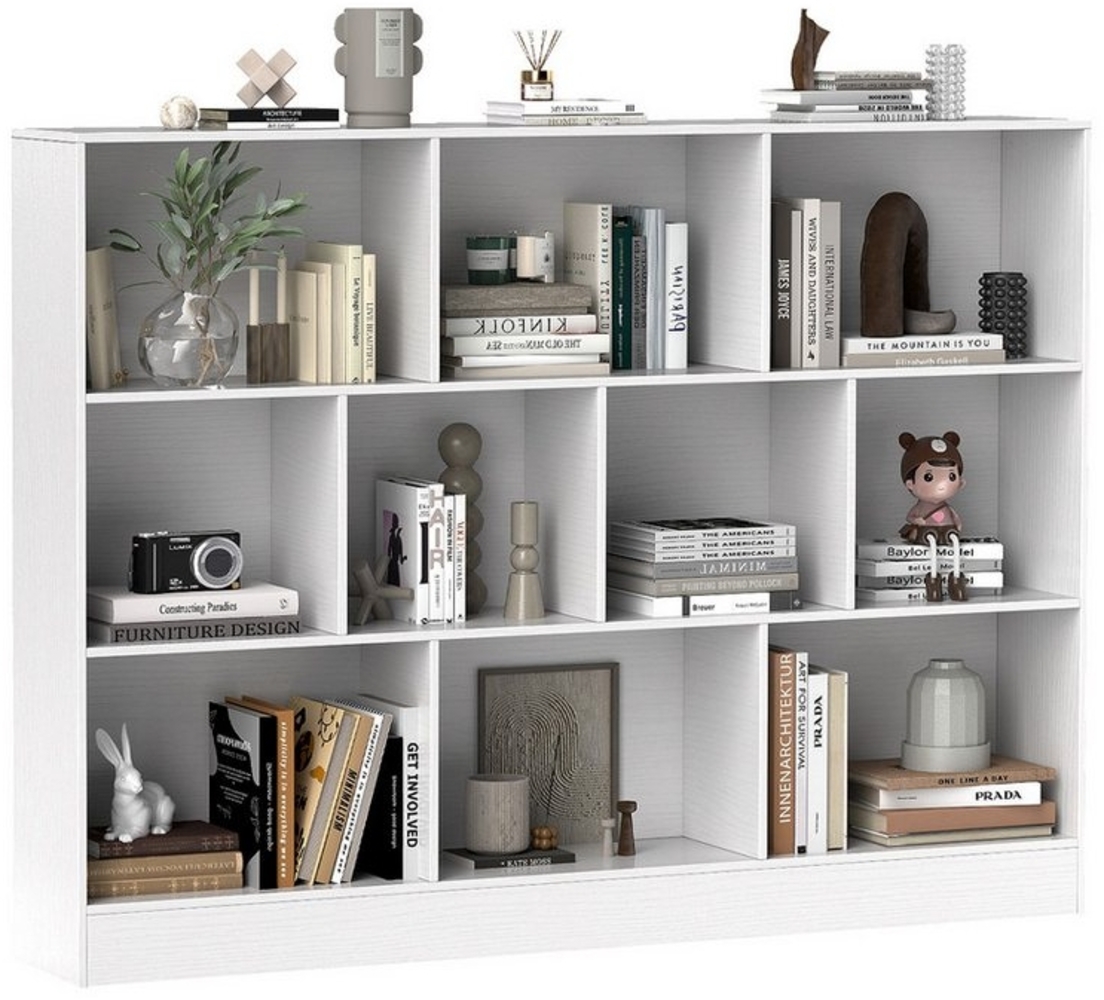 COSTWAY Bücherregal, Standregal, 3 Ebenen, 10 Fächer, bis 70kg, 140 x 24 x 104 cm Bild 1