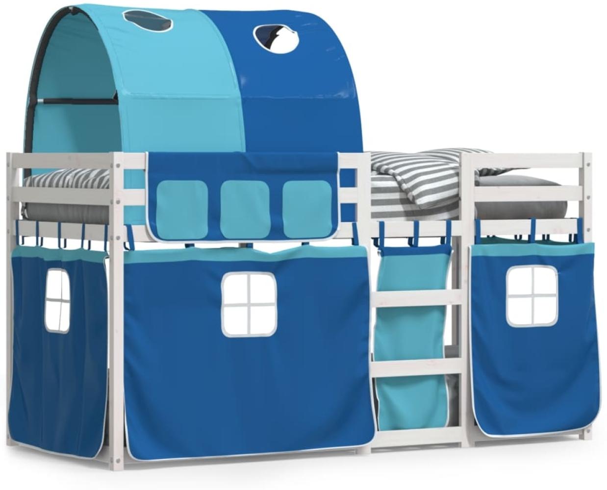 vidaXL Etagenbett mit Vorhängen Blau 80x200 cm Massivholz Kiefer 3283992 Bild 1