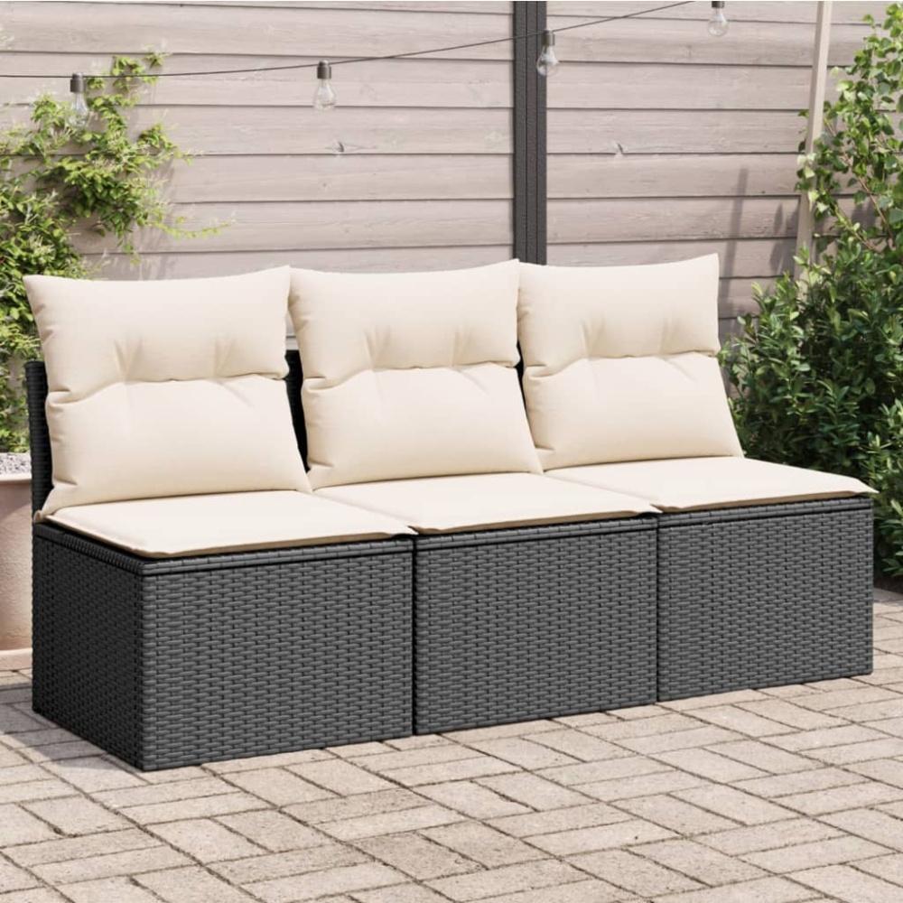 vidaXL Gartensofa mit Kissen 3-Sitzer Schwarz Poly Rattan 366015 Bild 1